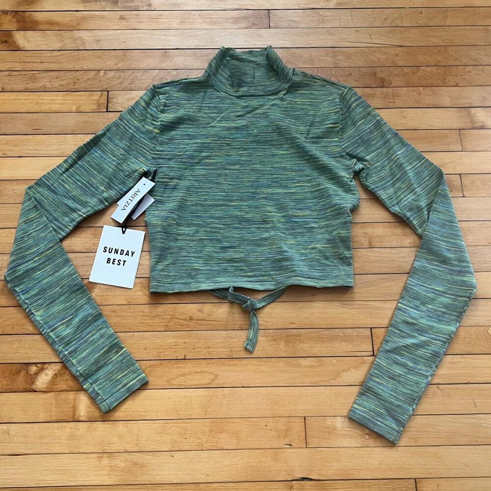 Aritzia Sunday Best Green Striped Crop Top XXS